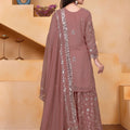 Dusty Rose Faux Georgette Palazzo Suit with Heavy Embroidery Dupatta