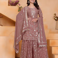 Dusty Rose Faux Georgette Palazzo Suit with Heavy Embroidery Dupatta