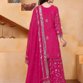 Beautiful Rani Pink Faux Georgette Palazzo Suit Embroidery Dupatta