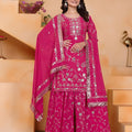 Beautifull Rani Pink Faux Georgette Palazzo Suit Embroidery Dupatta