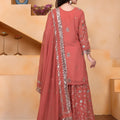 Luxury Peach Faux Georgette Palazzo Suit Heavy Embroidery Dupatta