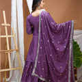 Royal Purple Natural Crep Palazzo Suit Heavy Embroidery Dupatta for Women