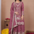 Luxury Mauve Natural Crep Palazzo Suit with Heavy Embroidery Dupatta