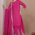 Beautiful Rani Pink Natural Crep Palazzo Suit Heavy Embroidery Dupatta