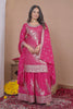 Beautiful Rani Pink Natural Crep Palazzo Suit Heavy Embroidery Dupatta