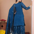 Luxury Teal Blue Vichitra Silk Straight Cut Suit with Heavy Embroidery Dupatta