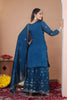 Luxury Teal Blue Vichitra Silk Straight Cut Suit with Heavy Embroidery Dupatta