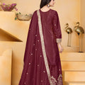 Royal Wine Natural Crep Palazzo Suit Heavy Embroidery Dupatta