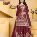 Royal Wine Natural Crep Palazzo Suit Heavy Embroidery Dupatta