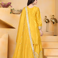 Luxury Mustard Yellow Natural Crep Palazzo Suit Embroidery Dupatta