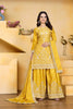 Luxury Mustard Yellow Natural Crep Palazzo Suit Embroidery Dupatta