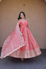 Royal Peach Silk Designer Gown Embroidered Dupatta for Wedding