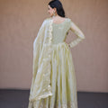 Stylish Pista Green Silk Designer Gown with Heavy Embroidered Dupatta for Wedding