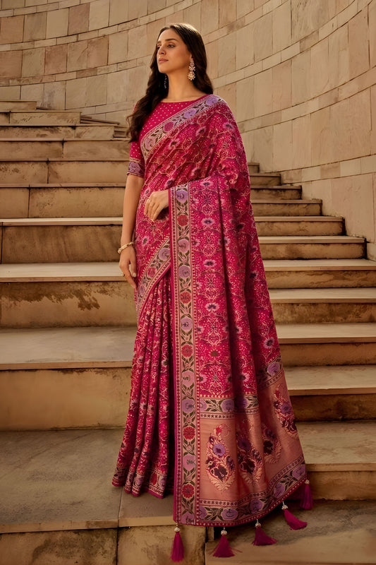 Luxury Wine Pink Soft Khadi Georgette Saree Wedding Wear