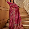 Luxury Wine Pink Soft Khadi Georgette Saree Wedding Wear