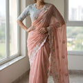 Elegant Peach Faux Georgette Saree for Wedding Wear