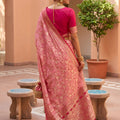 Beautiful Baby Pink Soft Banarasi Silk Saree Weaving Meenakari Design