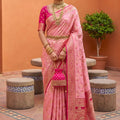 Beautiful Baby Pink Soft Banarasi Silk Saree Weaving Meenakari Design