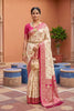 Stylish Off White Soft Banarasi Silk Saree Weaving Meenakari Design for Women