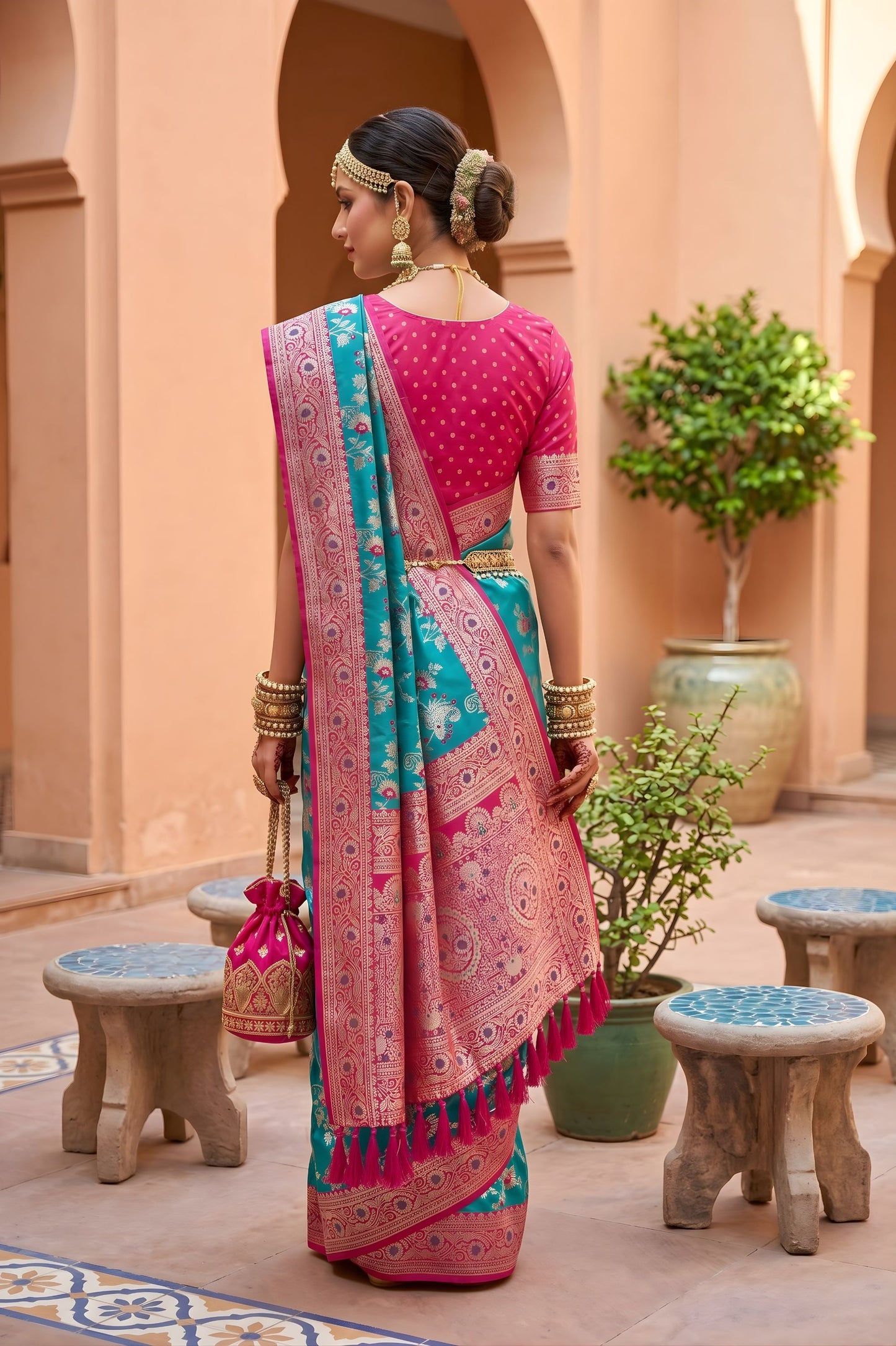 Turquoise Blue Soft Banarasi Silk Saree Weaving Meenakari Design for Women
