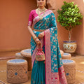 Turquoise Blue Soft Banarasi Silk Saree Weaving Meenakari Design for Women
