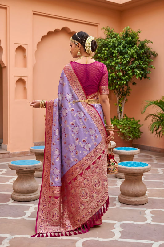 Vibrant Lavender Soft Banarasi Silk Saree Meenakari Design for Women