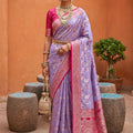 Vibrant Lavender Soft Banarasi Silk Saree Meenakari Design for Women