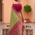 Graceful Pista Green Soft Banarasi Silk Saree Weaving Meenakari Design for Women