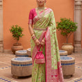 Graceful Pista Green Soft Banarasi Silk Saree Weaving Meenakari Design for Women