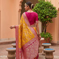 Mustard Yellow Soft Banarasi Silk Saree Weaving Meenakari Design for Women