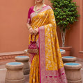 Mustard Yellow Soft Banarasi Silk Saree Weaving Meenakari Design for Women