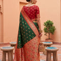 Royal Green Soft Silk Saree with Zari Weaving for Women