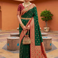 Royal Green Soft Silk Saree with Zari Weaving for Women
