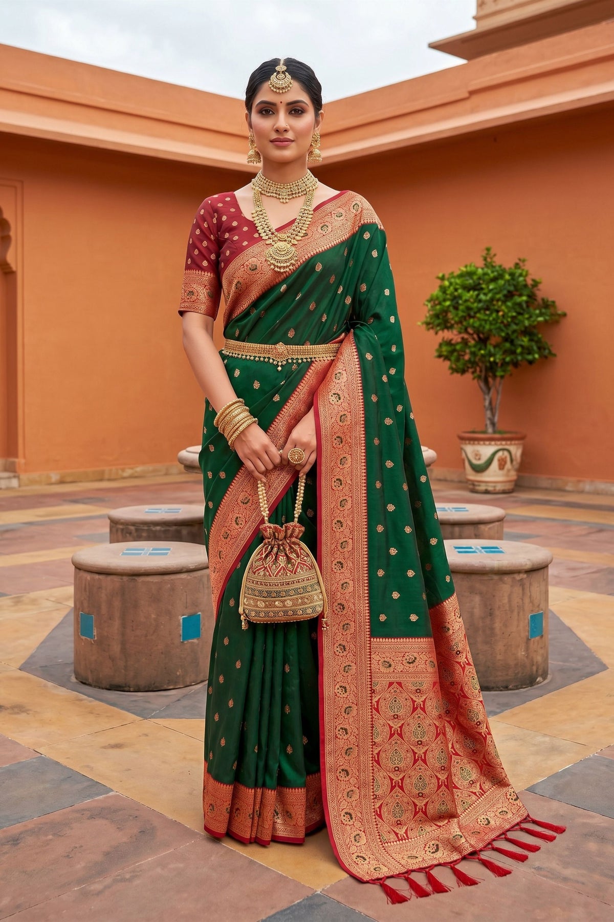 Royal Green Soft Silk Saree with Zari Weaving for Women