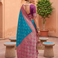 Stunning Teal Blue Soft Silk Saree with Zari Weaving for Women