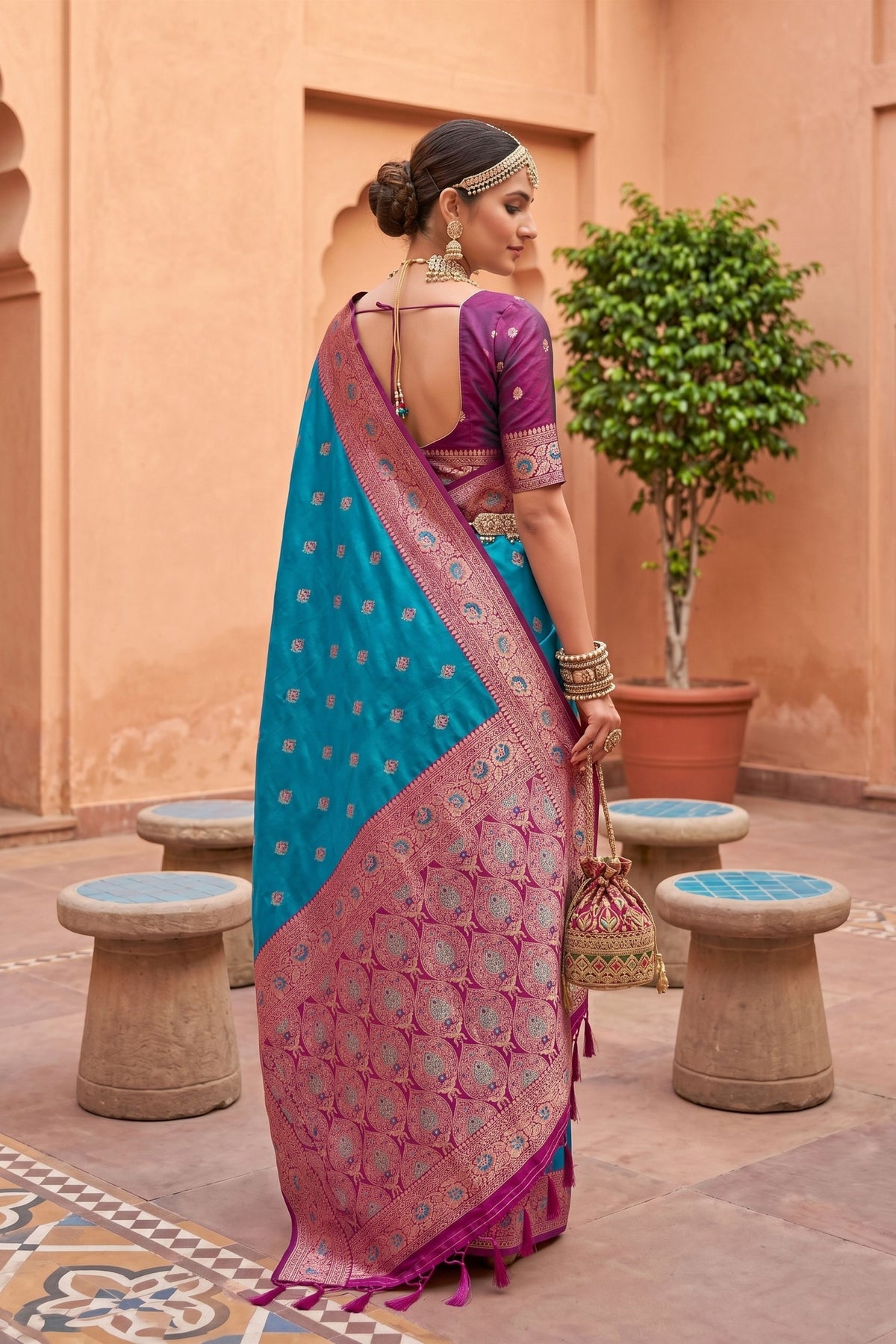 Stunning Teal Blue Soft Silk Saree with Zari Weaving for Women
