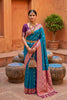 Stunning Teal Blue Soft Silk Saree with Zari Weaving for Women