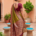 Graceful Olive Green Soft Silk Saree with Zari Weaving for Women