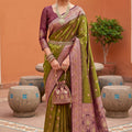 Graceful Olive Green Soft Silk Saree with Zari Weaving for Women