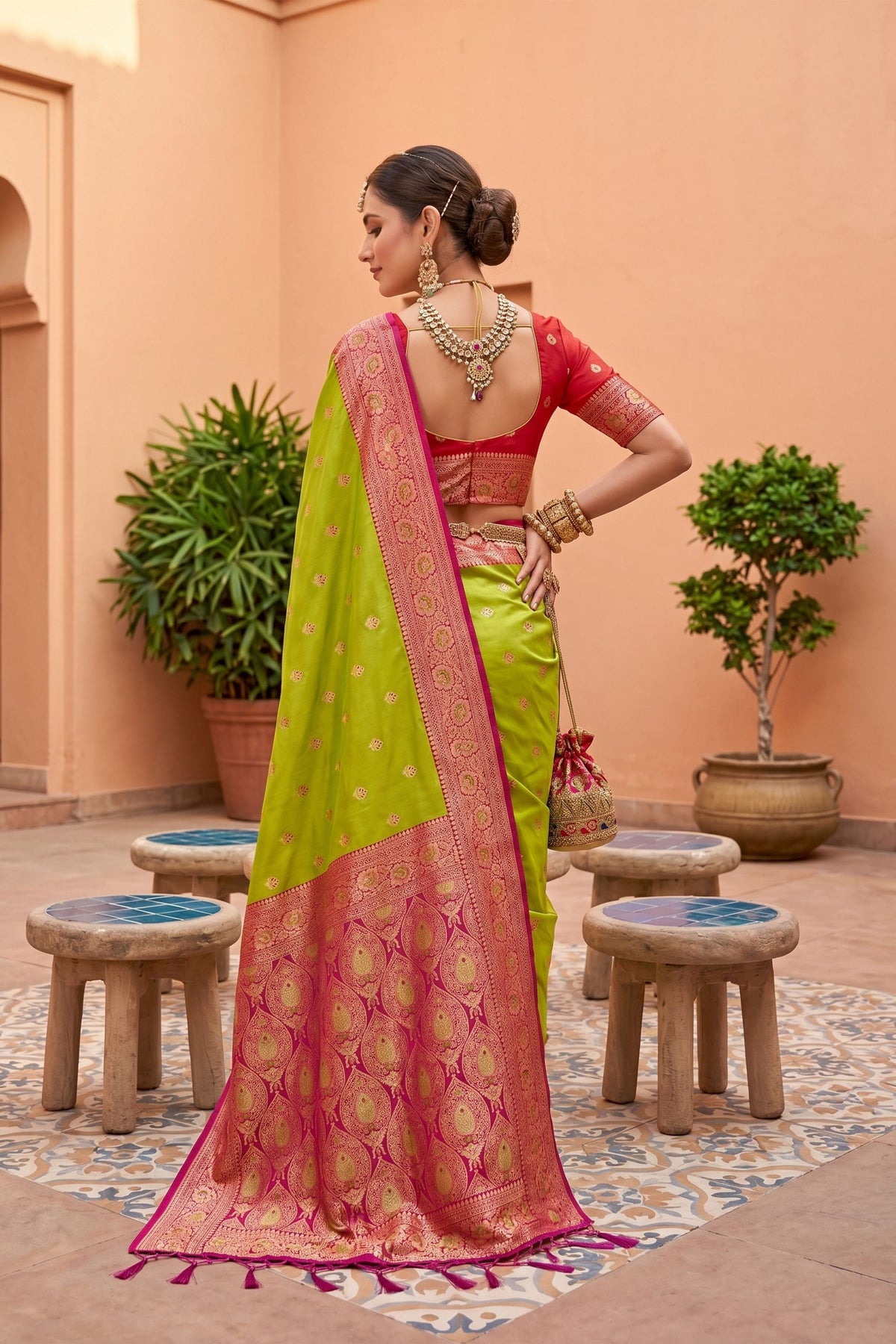 Grateful Lime Green Soft Silk Saree with Zari Weaving for Women
