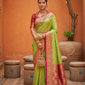 Grateful Lime Green Soft Silk Saree with Zari Weaving for Women