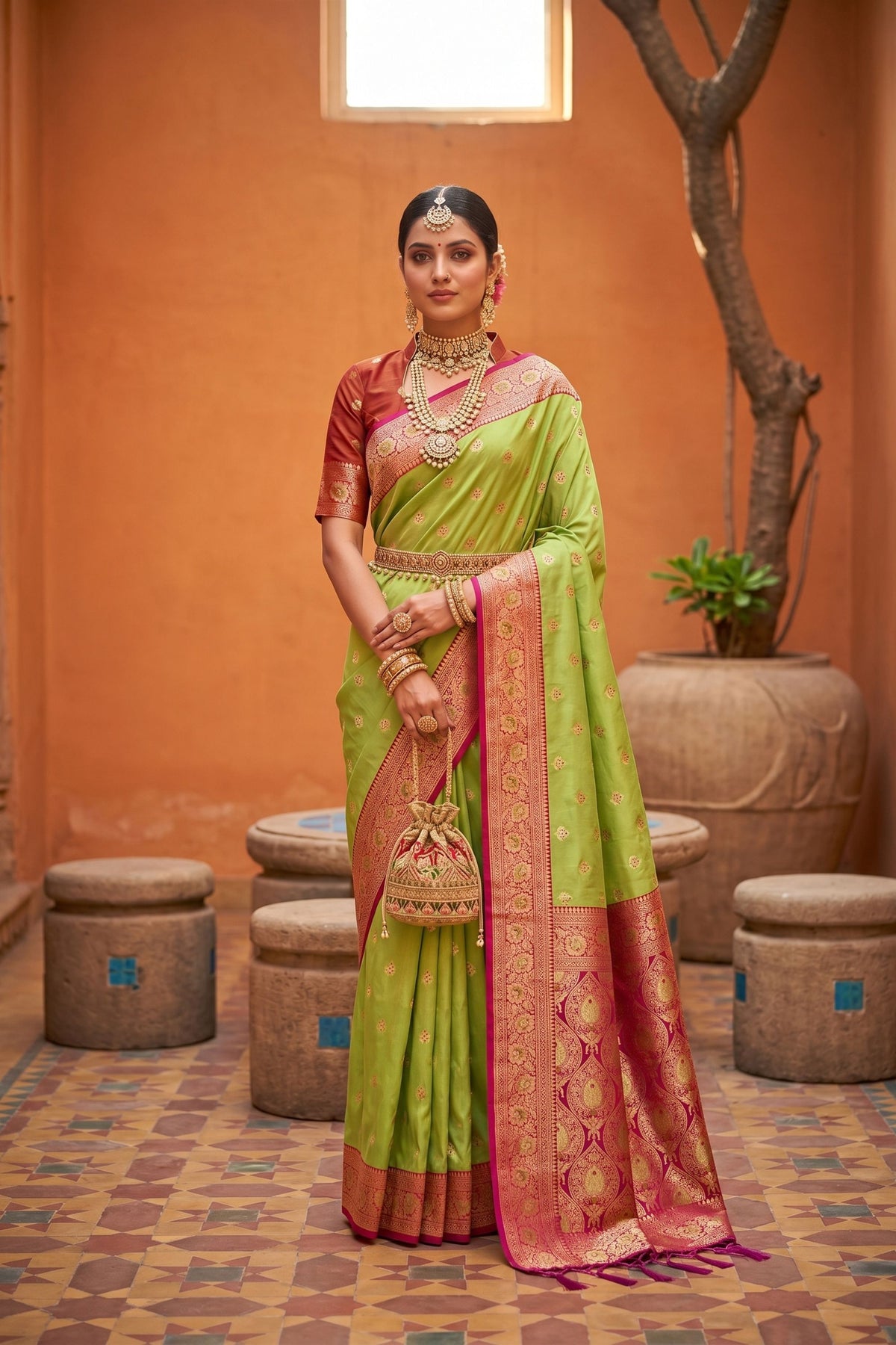 Grateful Lime Green Soft Silk Saree with Zari Weaving for Women