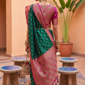 Royal Teal Green Soft Silk Saree with Zari Weaving for Women