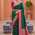 Royal Teal Green Soft Silk Saree with Zari Weaving for Women