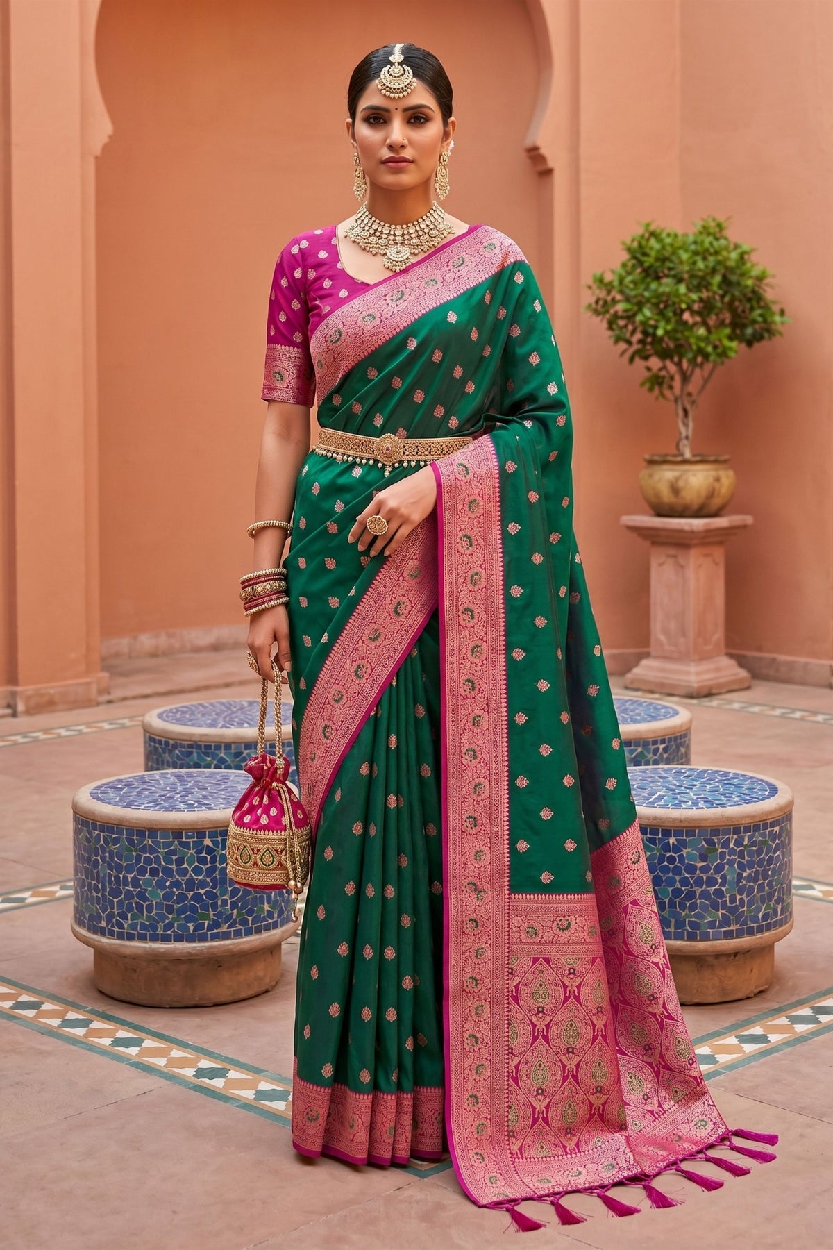 Royal Teal Green Soft Silk Saree with Zari Weaving for Women