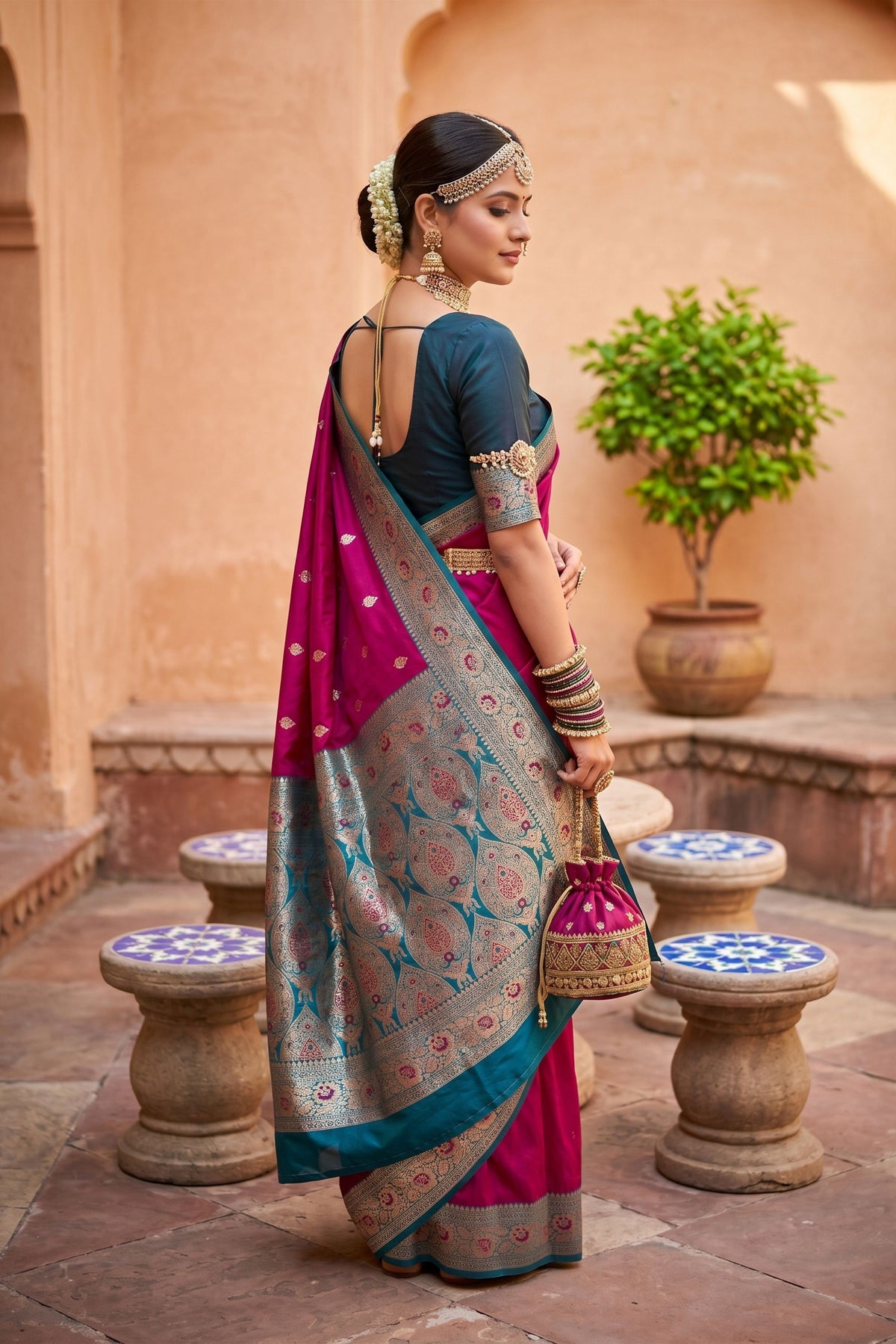Elegant Rani Pink Soft Silk Saree with Zari Weaving for Women