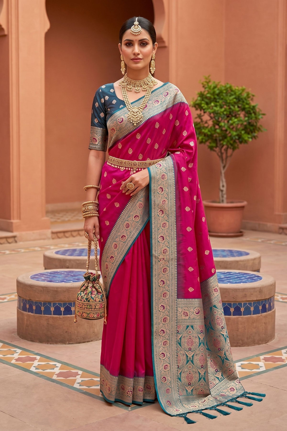 Elegant Rani Pink Soft Silk Saree with Zari Weaving for Women