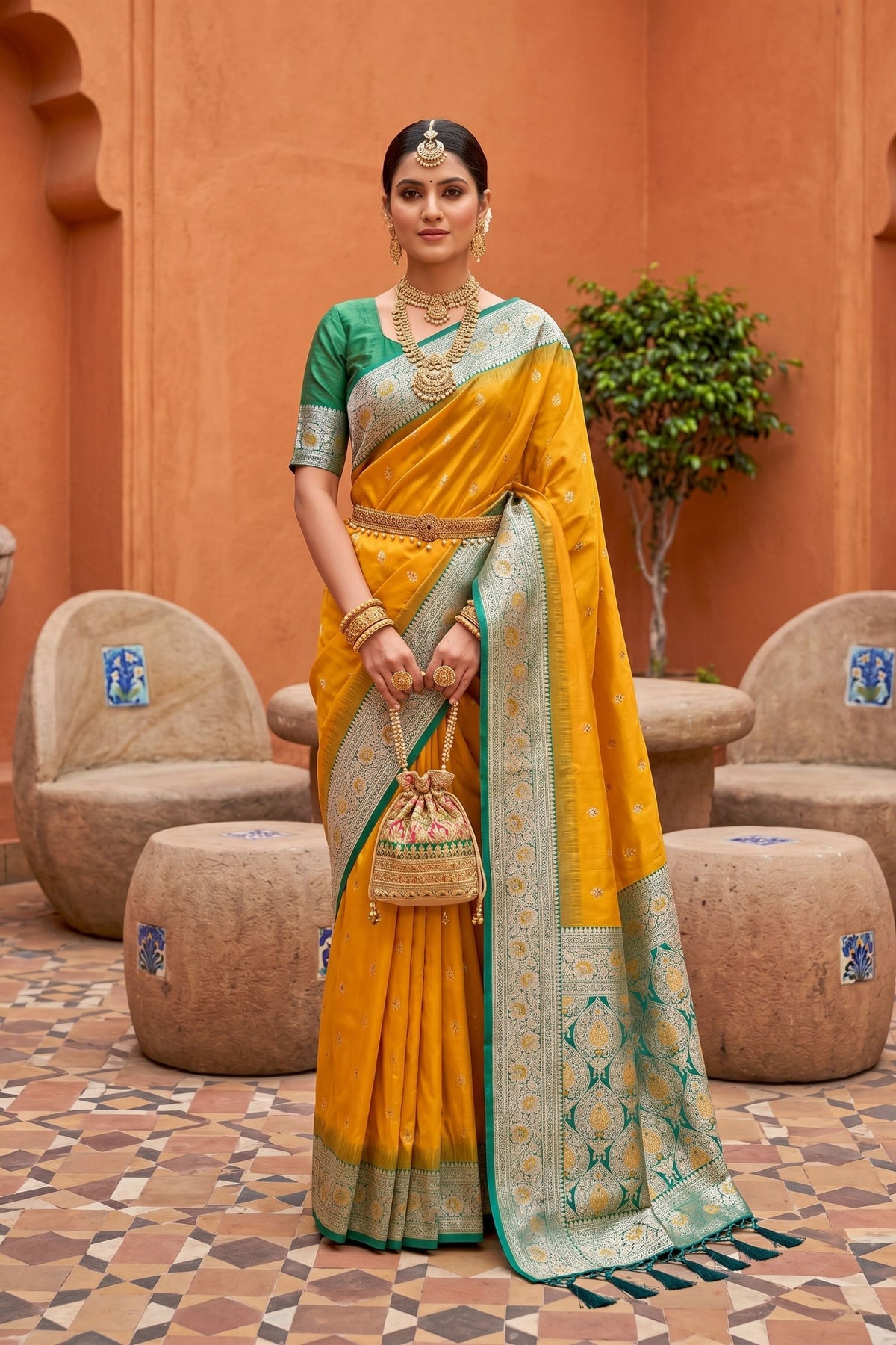 Premium Mustard Yellow Soft Silk Saree with Zari Weaving for Women