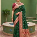 Luxury Green Soft Silk Saree with Zari Weaving Meenakari Motifs Design for Wedding
