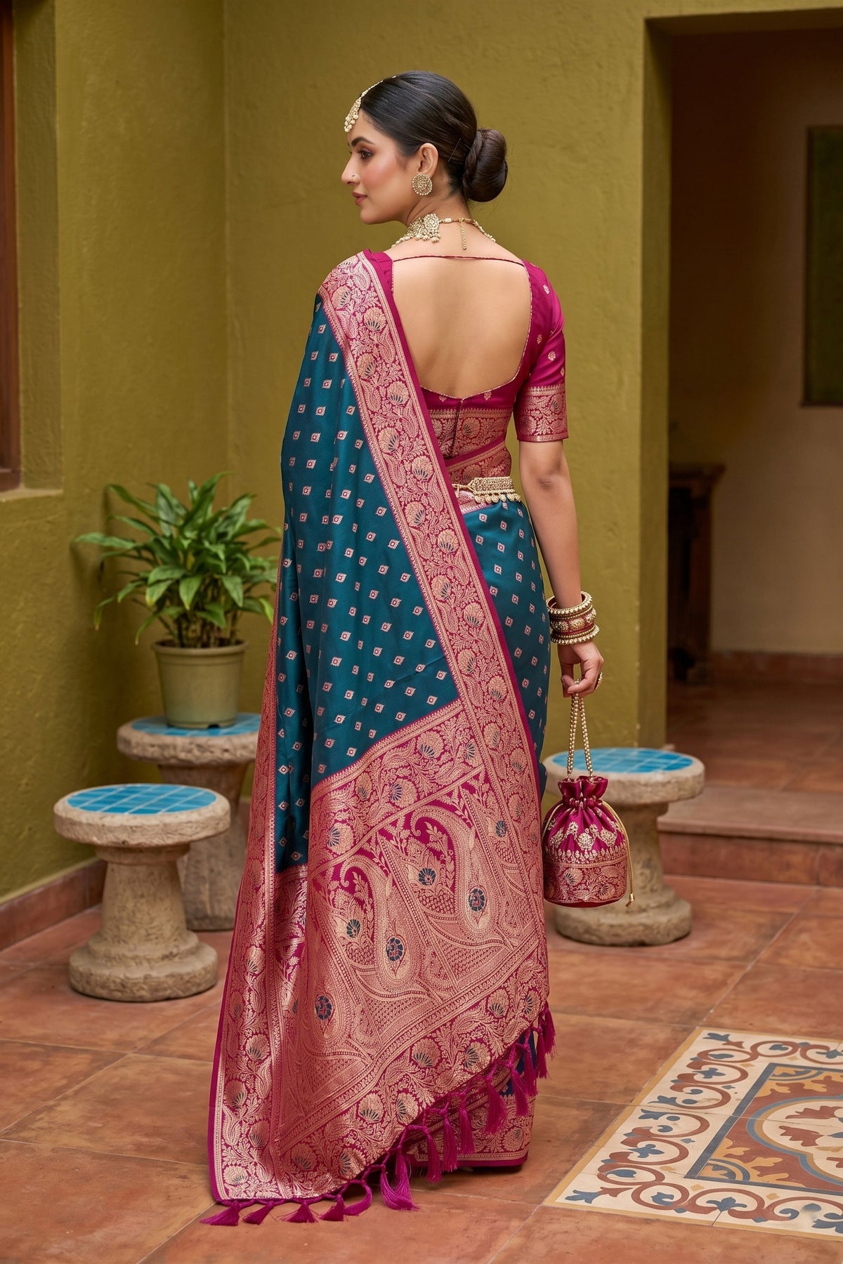 Royal Teal Blue Soft Silk Saree with Zari Weaving for Women